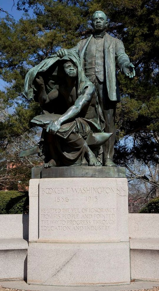 Statue of Booker T. Washington 'Lifting the Veil of Ignorance,' by Charles Keck located at Tuskegee University in Tuskegee, Alabama