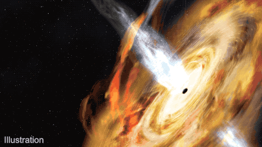 In this illustration, a black hole pulls material from a neighboring star and into its accretion disk. Above the disk is a region of subatomic particles called the corona. Credit: Aurore Simonnet and NASA's Goddard Space Flight Center