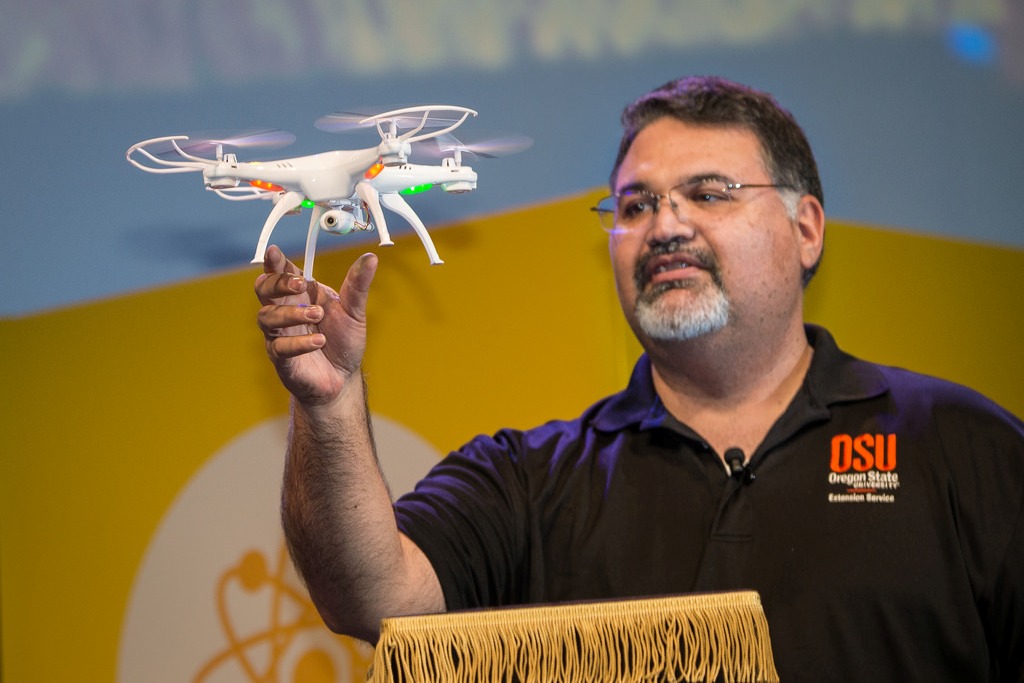 10 of 26 (USA on the Move) - Oregon State University's (OSU) Victor Villegas drone (a.k.a., unmanned aerial vehicles or unmanned aircraft systems) demonstrations April 17, 2016. USDA Photo by Lance Cheung.
