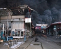 Fire at Barabashovo market (Kharkiv, Ukraine) after Russian shelling on 17 March 2022, during Battle of Kharkiv.