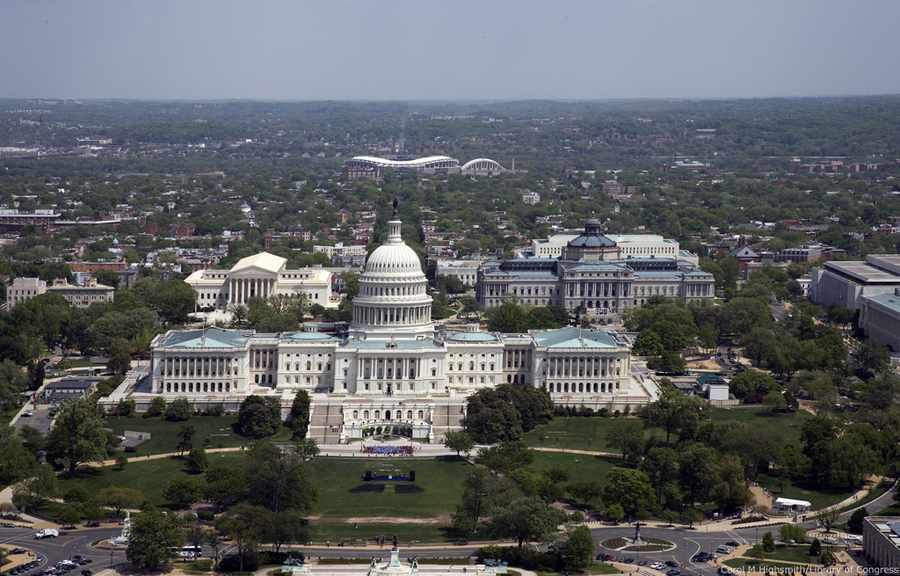 Aerial view of Capitol Hill in Washington, D.C., Circa March 6, 2015