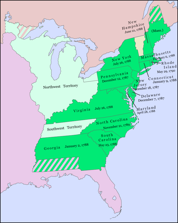 By Drdpw from Wikimedia Commons | Dates of Ratification of the United States Constitution by the 13 States (1787 - 1790)
